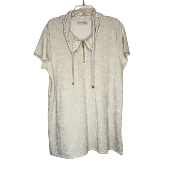 Chico's Zenergy Short-Sleeved 1/4 Zip Cowl Neck Drawstring Top Cream Size 3 [XL] - Picture 4 of 13